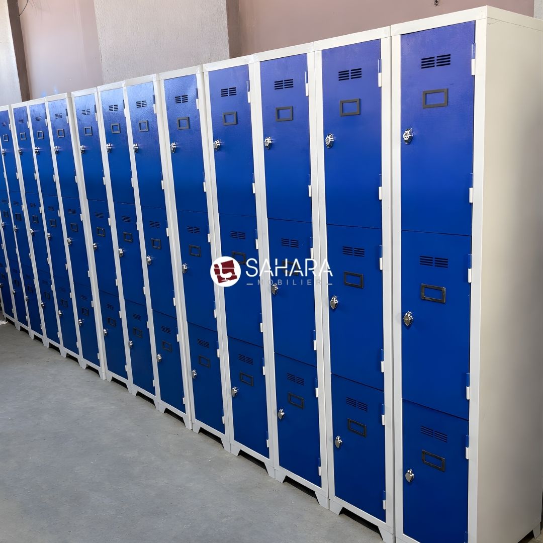 Vestiaire métallique 3 casiers au Maroc, rangement sécurisé pour bureaux, usines et établissements scolaires